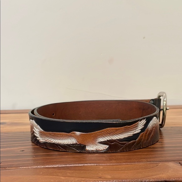 Leegin Vintage Leather Embossed Eagle Belt Size 32 - Picture 1 of 12